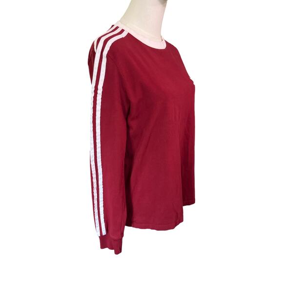 Adidas Originals Women’s 3-Stripes Burgundy Long Sleeve Trefoil T-Shirt M - Picture 3 of 6